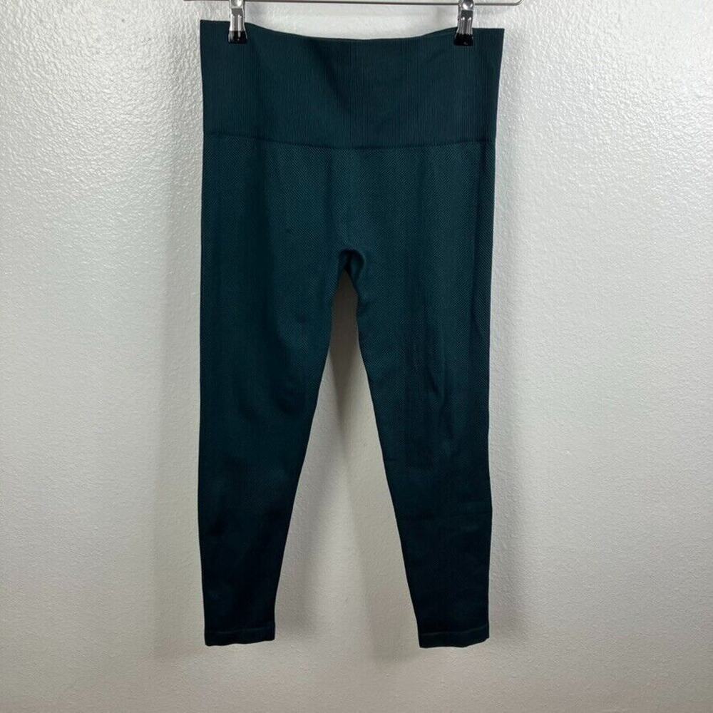 Spanx "Look At Me Now" Leggings Size XL Dark Green Ribbed Seamless Athleisure